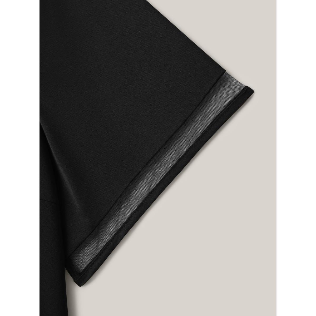 Plus Size Black Sheer Spliced Mesh V-Neck Top Women Elegant Short sleeve V-neck Everyday Blouses BloomChic 22-24/3X Product Image