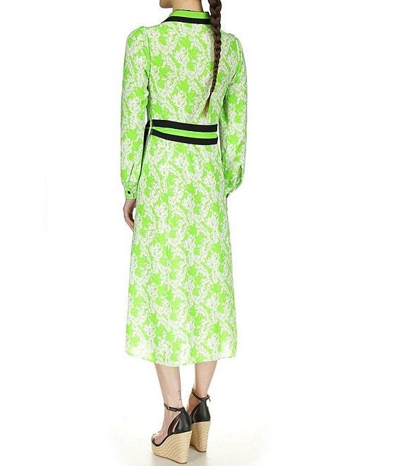 Michael Kors Printed Collared V Neckline Long Sleeve Midi Shirt Dress Product Image
