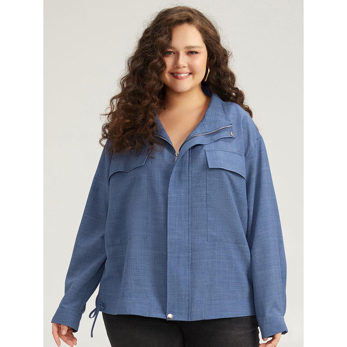 Plus Size Plain Flap Pocket Zipper Lapel Collar Coat Women Stone Casual Plain Ladies Dailywear Winter Coats BloomChic 18-20/2X Product Image