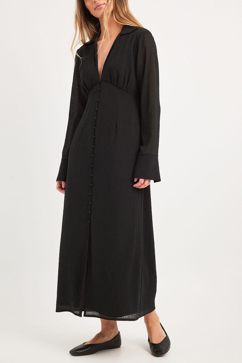 V-Neck Front Buttoned Midi Dress Product Image