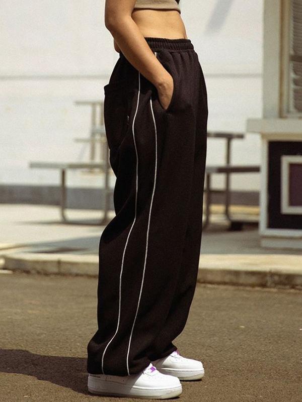 Hip Pop Contrast Piping Mesh Wide Leg Pants Product Image