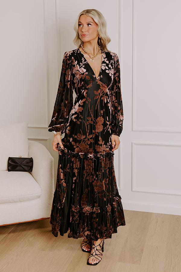 Moonlit Rendezvous Velvet Burnout Maxi Dress in Black Product Image