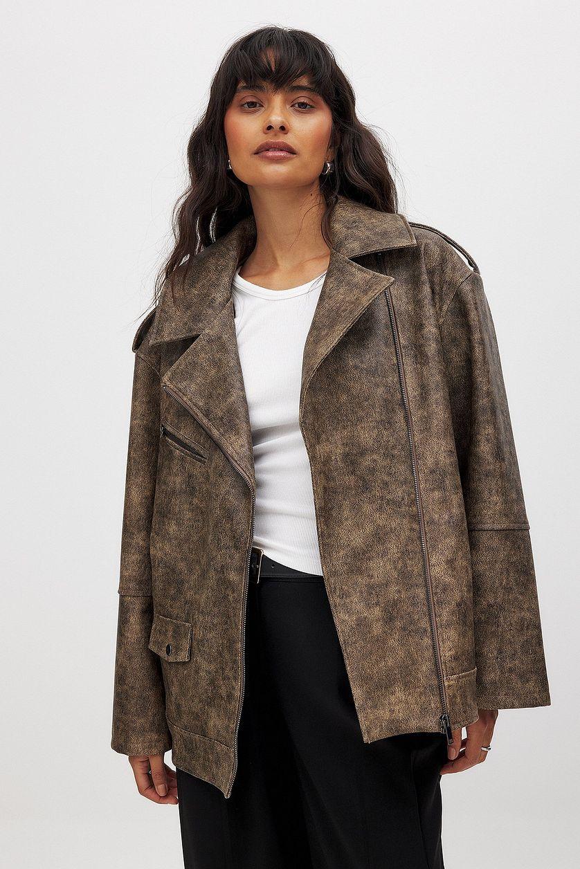 Washed Out Pu Biker Jacket Product Image