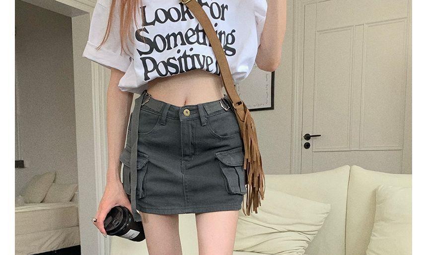 Mid Rise Plain Denim Cargo Skort Product Image