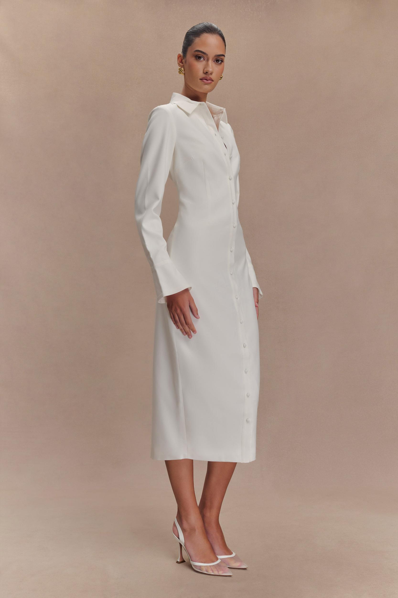 Dorian Fitted Shirt Midi Dress - White Product Image