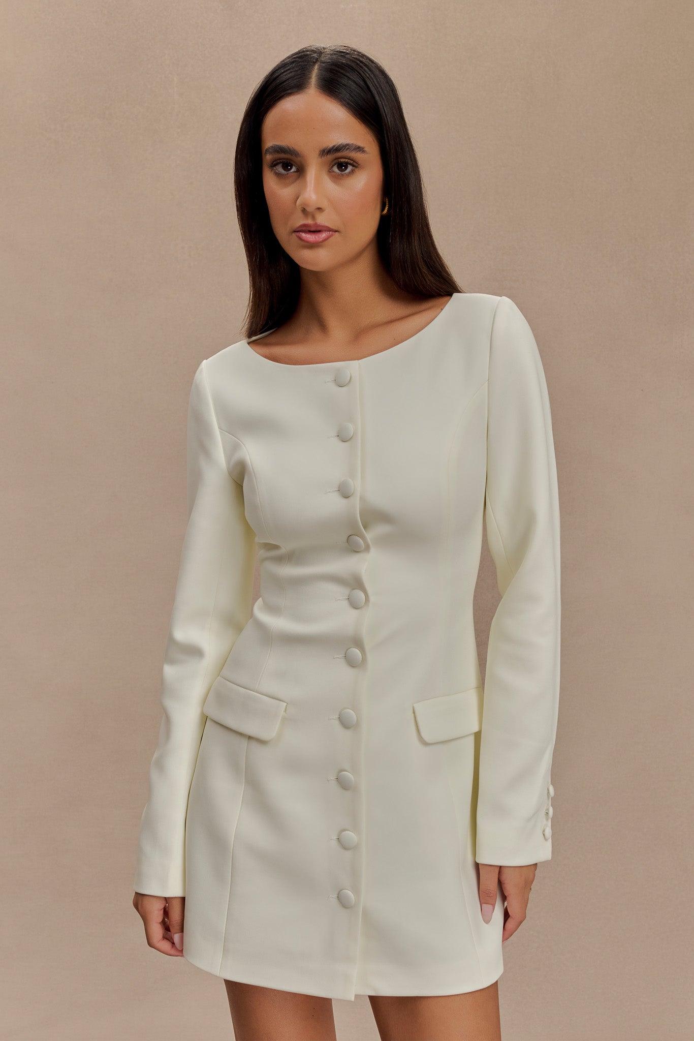 Jolie Boat Neck Suiting Mini Dress - Ivory Product Image