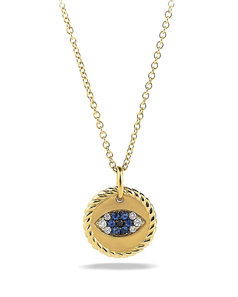 Womens Cable Collectibles Evil Eye Necklace in 18K Yellow Gold with Pav Blue Sapphires and Diamonds, 11mm Product Image