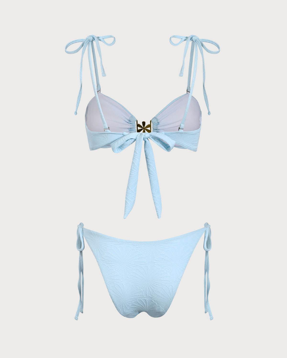 Blue Textured Drawstring Bikini Set Product Image