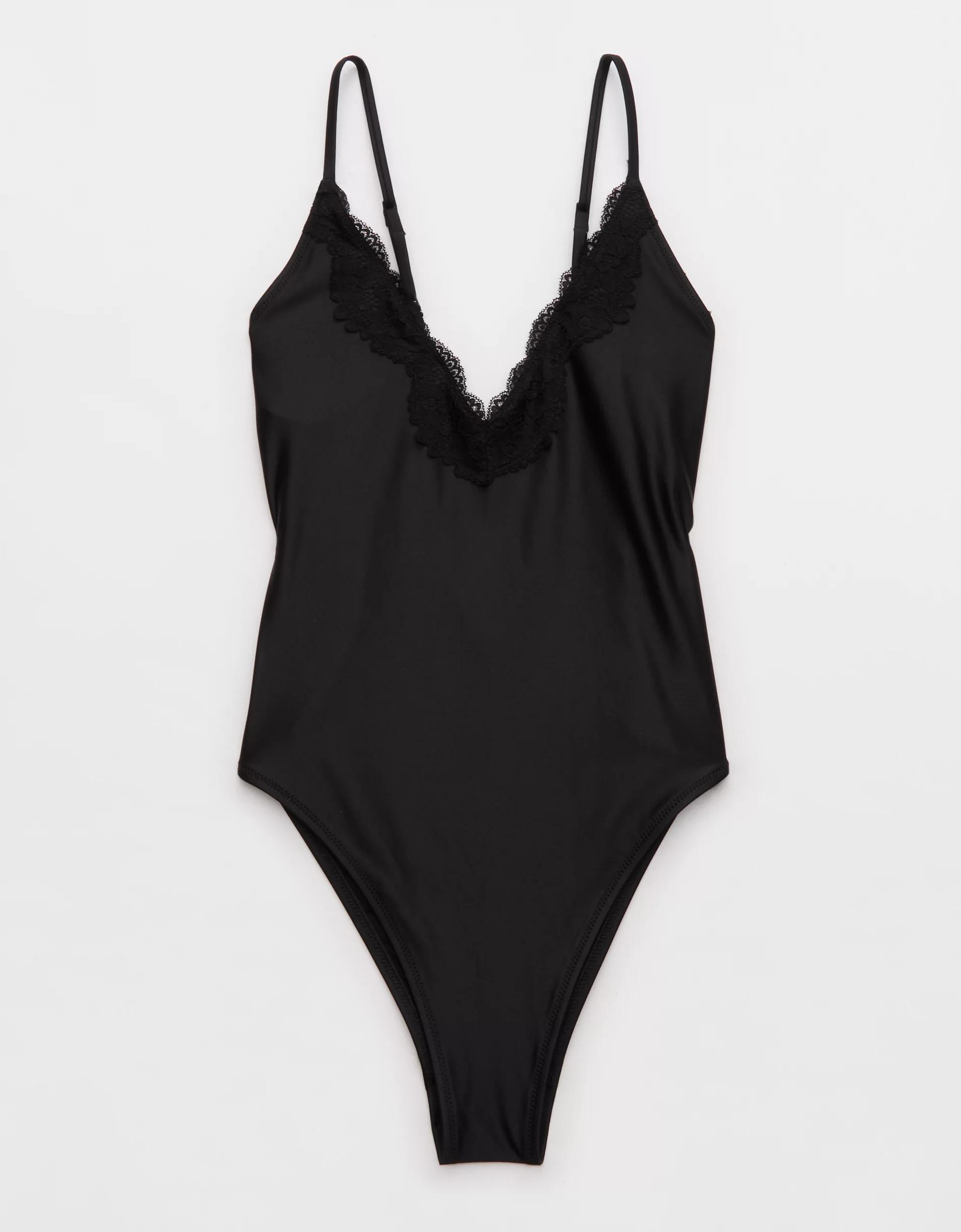 Aerie Shine Lace Plunge One Piece Swimsuit Product Image
