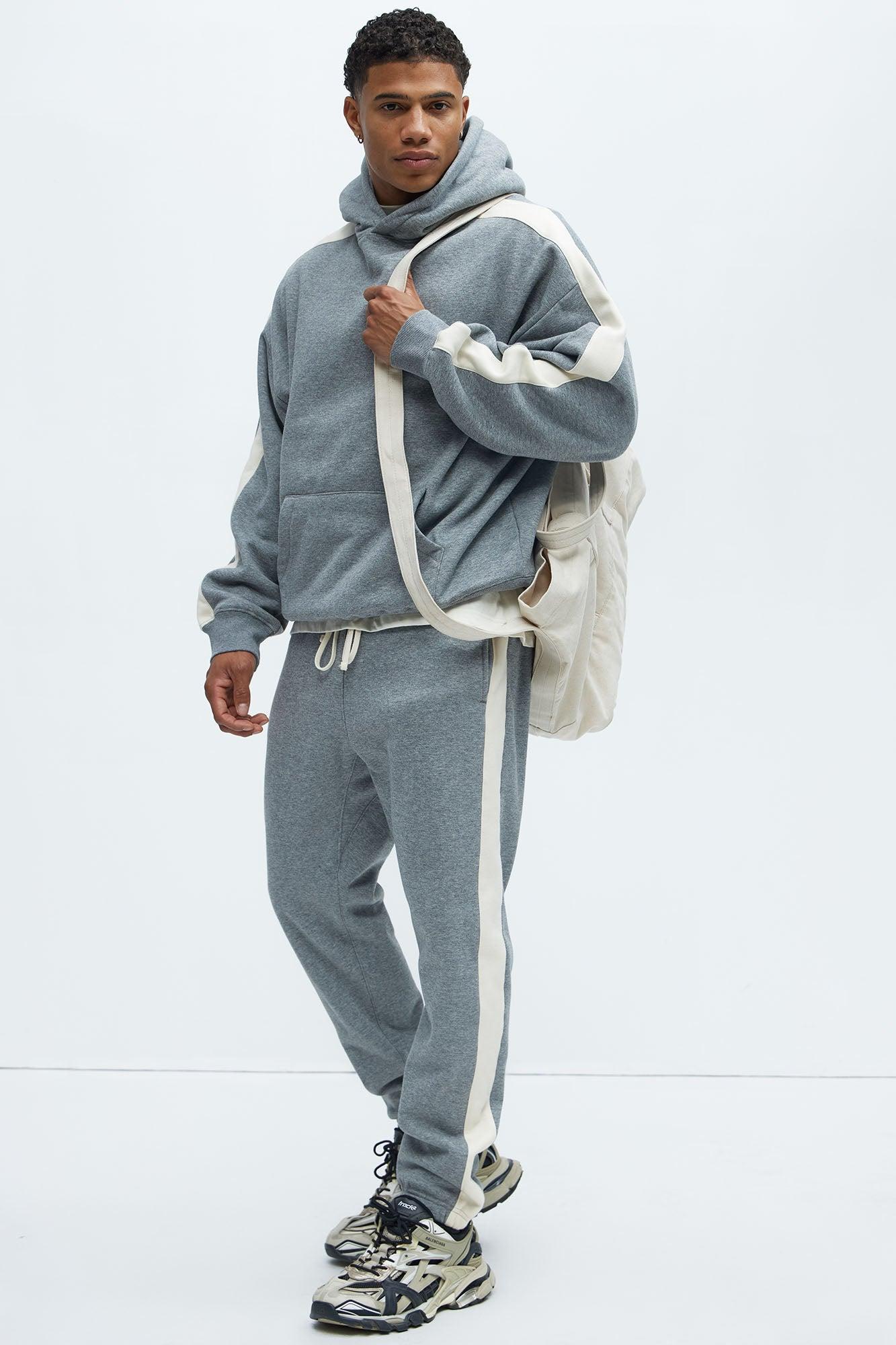 Tyson Heavyweight Oversized Striped Hoodie - Heather Grey Product Image