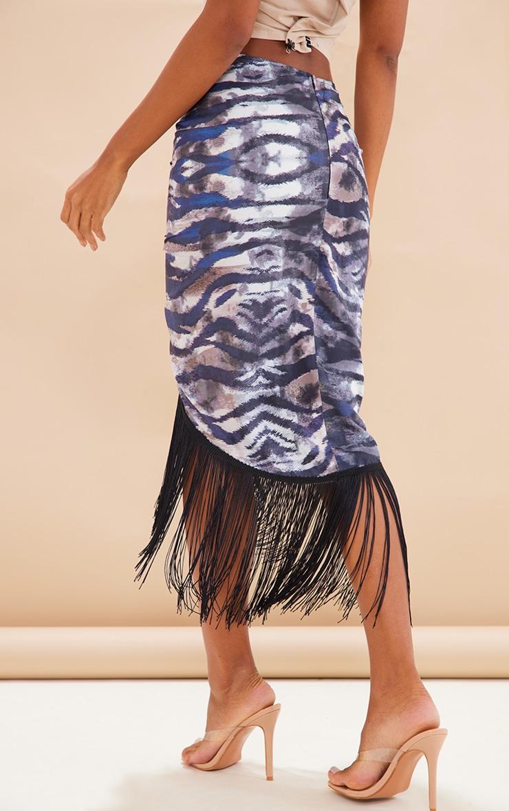 Brown Tiger Print Tassel Hem Midi Skirt Product Image