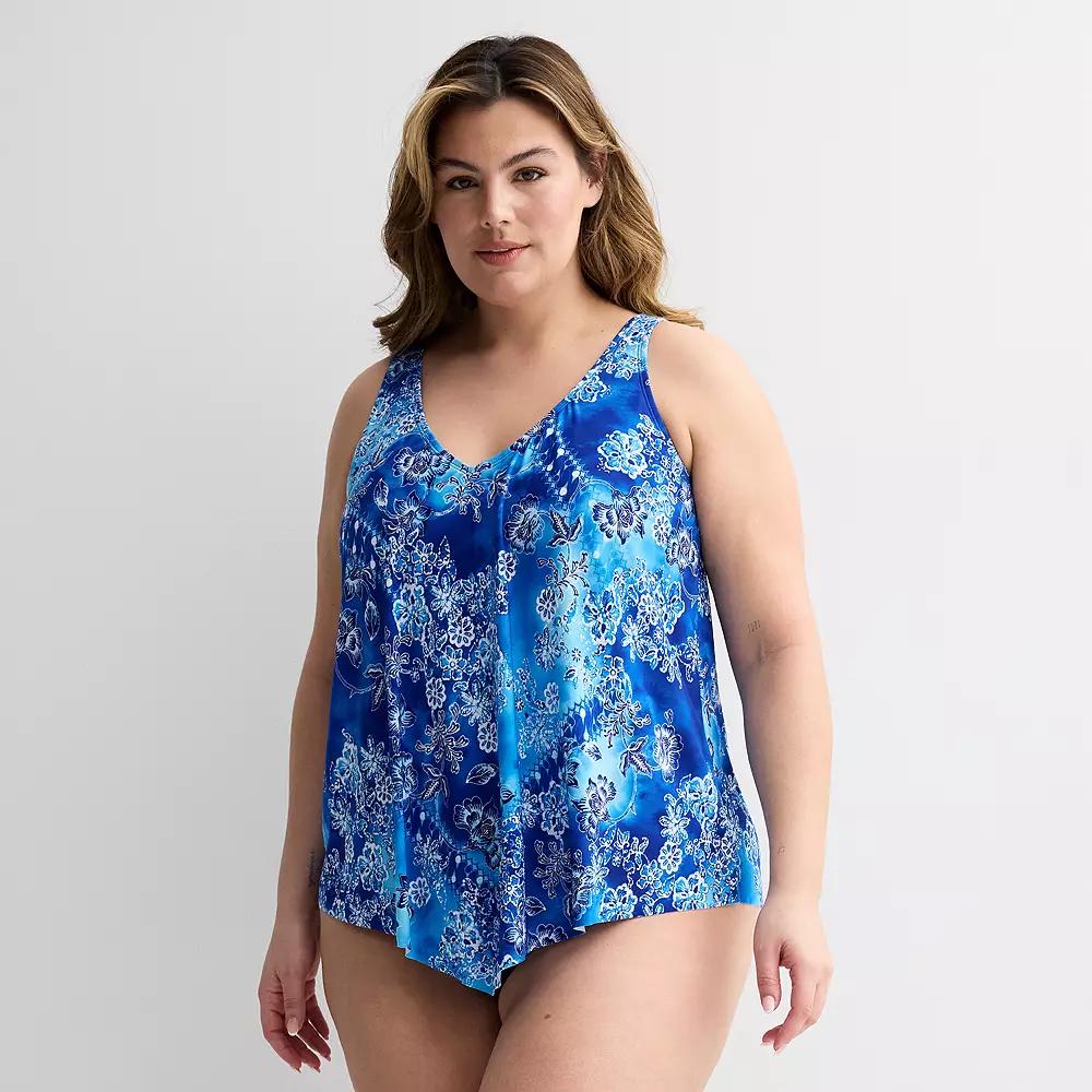Plus Size Bal Harbour V-Neck Hanky Fauxkini, Womens Product Image