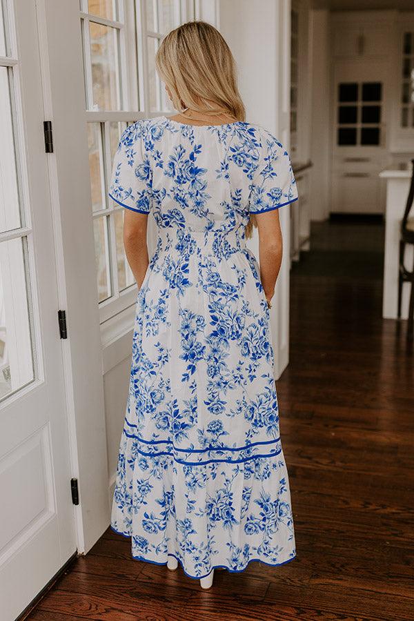 Santorini Bliss Floral Maxi Dress in Blue Product Image