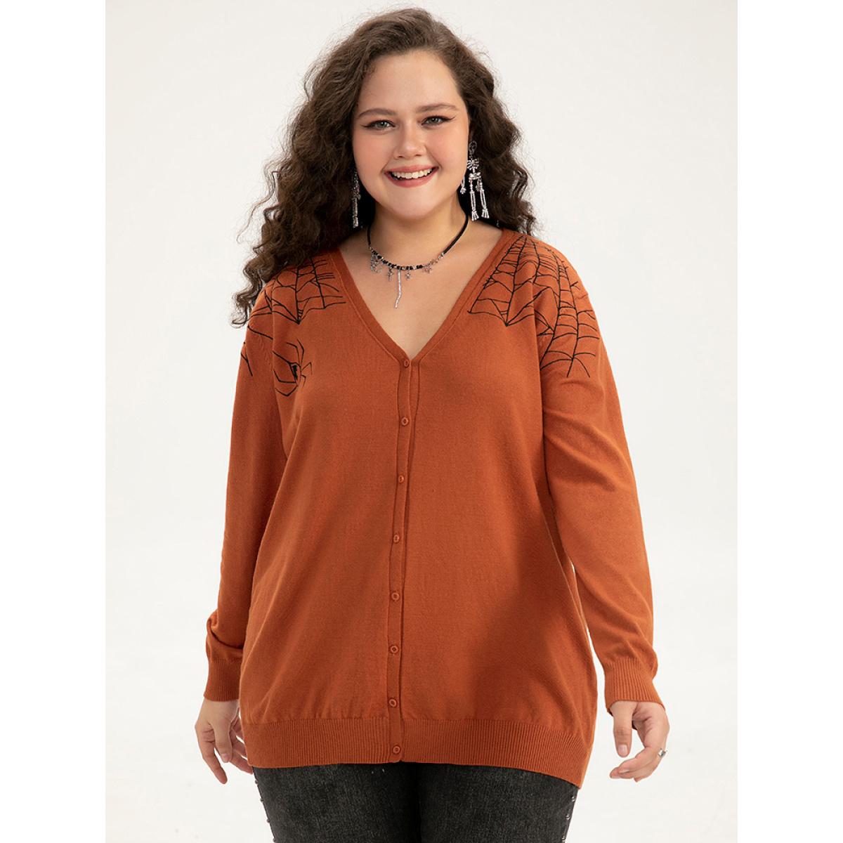 Plus Size Supersoft Essentials Halloween Spider Web Button Through Cardigan Rust Women Leisure Loose Long Sleeve Casual Cardigans BloomChic 18-20/2X Product Image