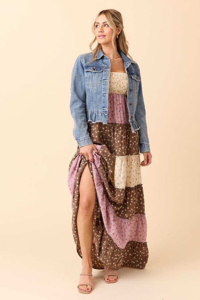 Denim Dreams Light Wash Peplum Detail Denim Jacket Product Image