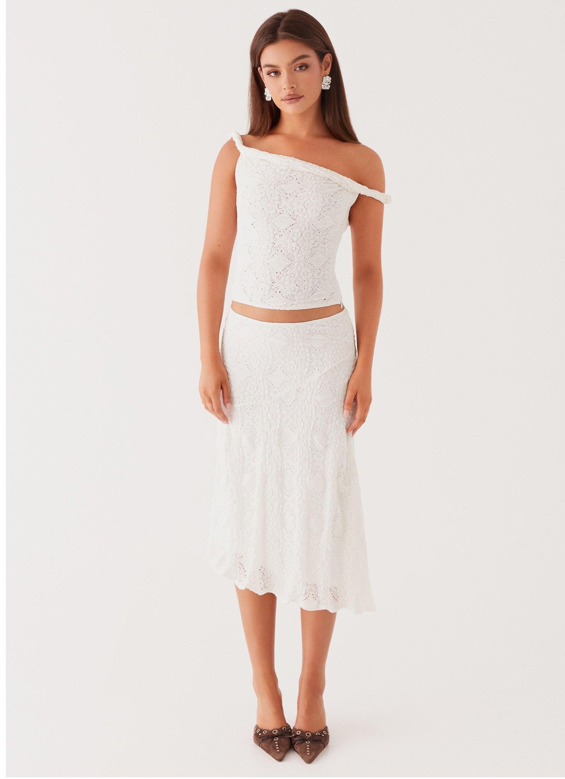 Diamond Sky Midi Skirt - White Product Image
