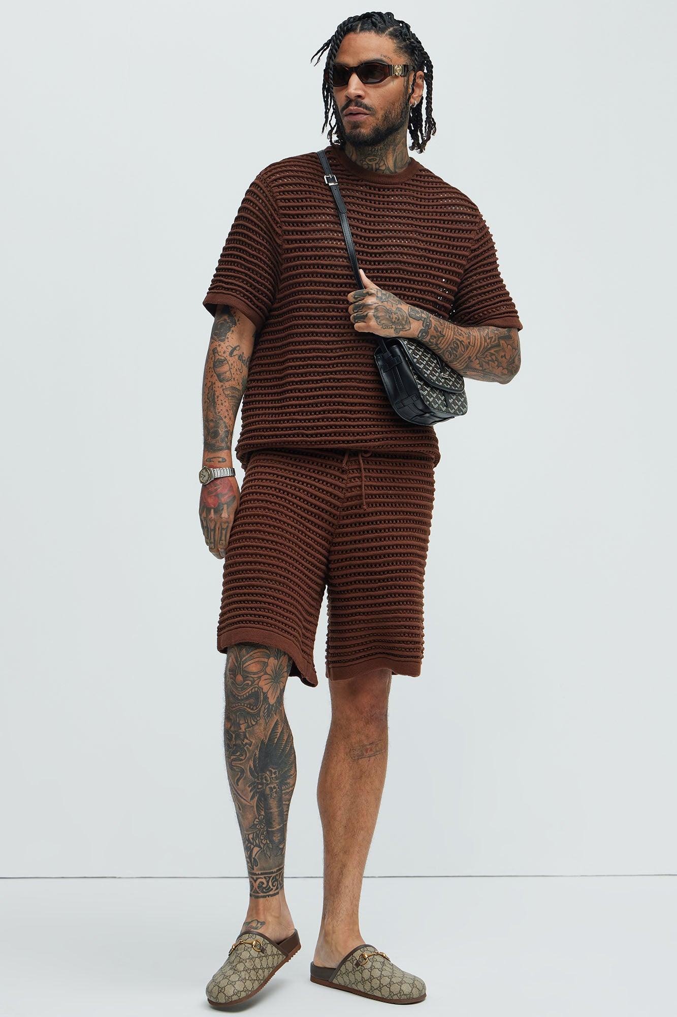 Milton Textured Crew Neck Tee - Dark Brown Product Image