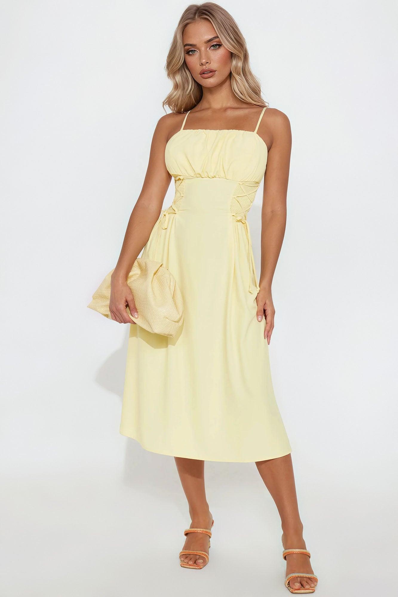 Kaliah Lace Up Midi Dress - Yellow Female Product Image