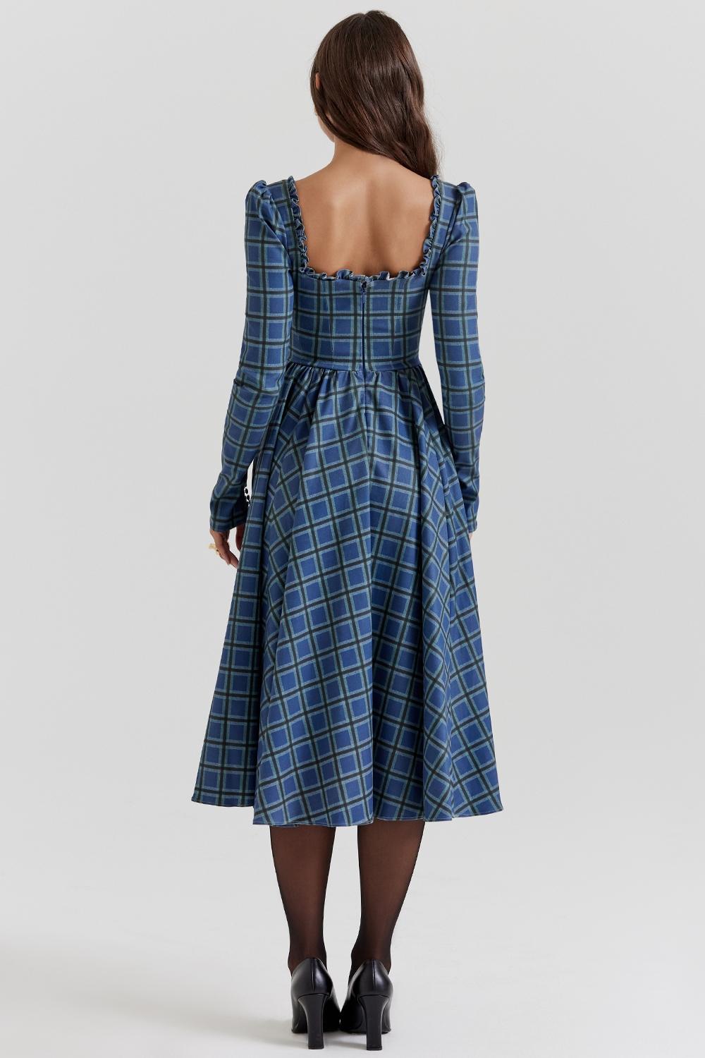 Delia  blue tartan midi dress Product Image