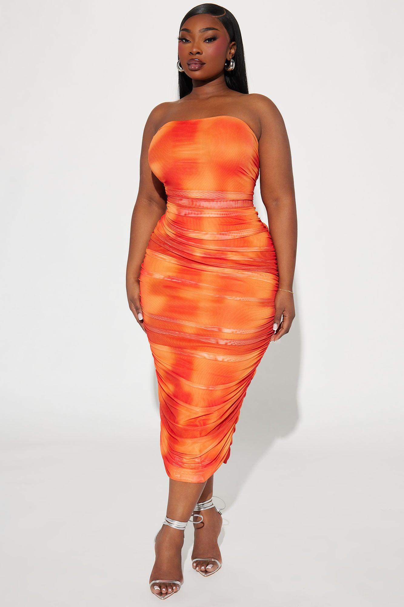 Rana Ruched Midi Dress - Orange Product Image