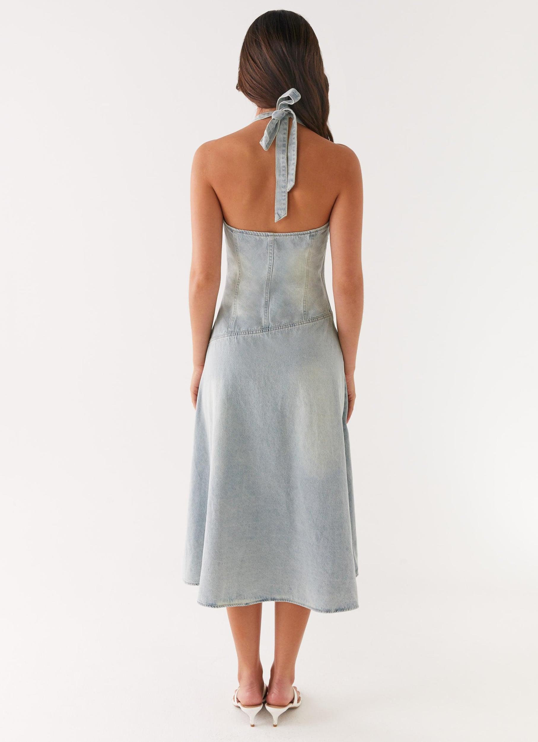 Tanisha Denim Midi Dress - Washed Blue Product Image