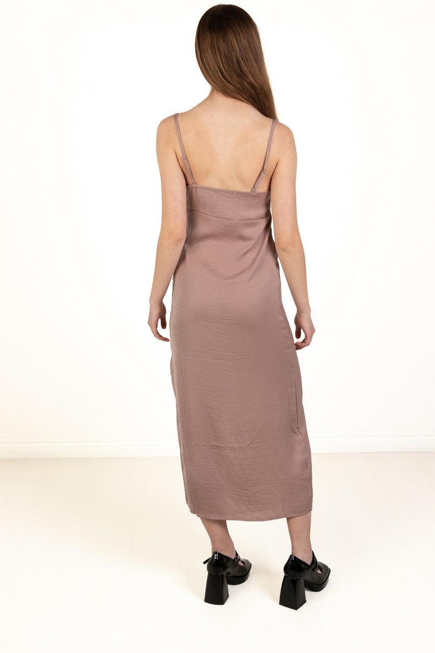 Taupe Satin Tie Front Maxi Dress Product Image