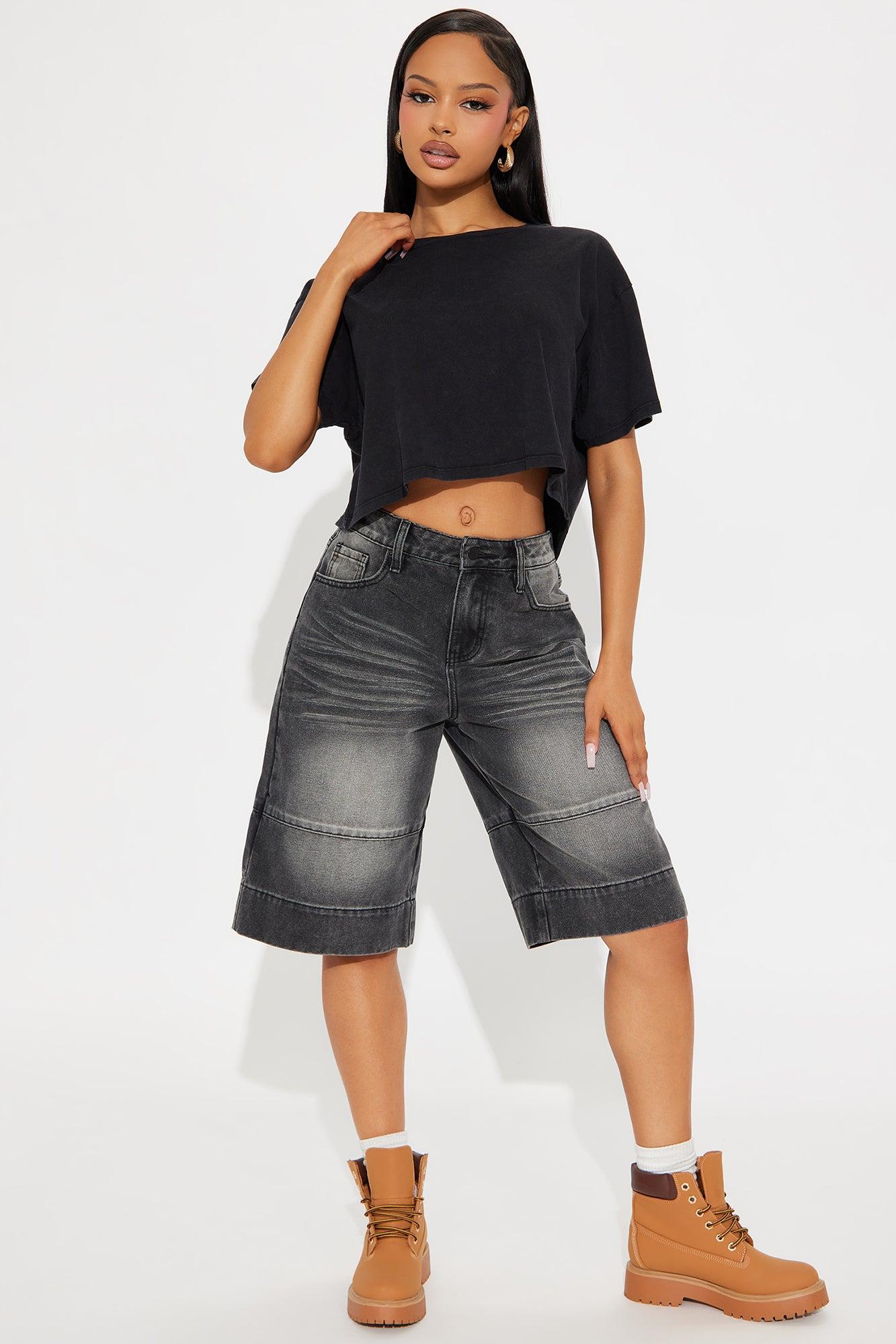 Keeping It Cool Denim Jorts - Black Wash Female Product Image