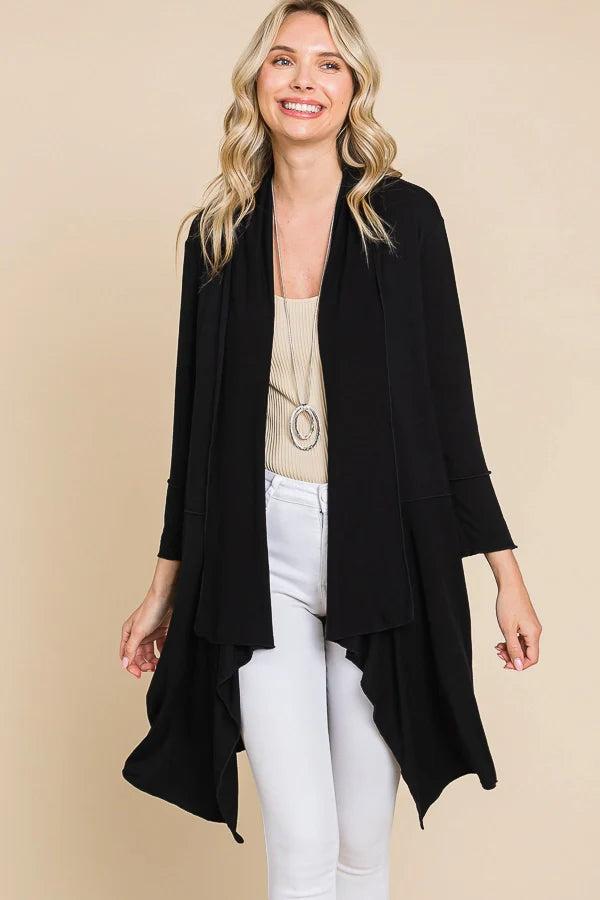 Black Drape Detail Half Duster Solid Cardigan Product Image