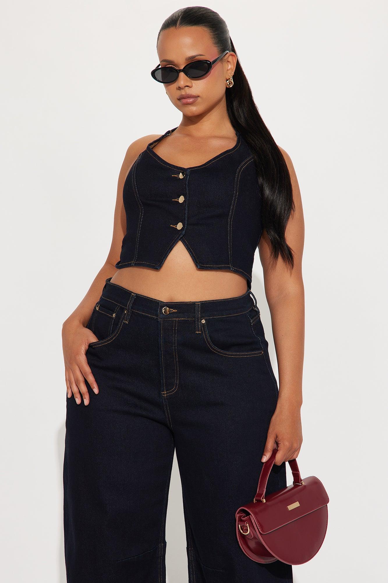 Clarissa Denim Vest And Barrel Jeans Set - Dark Wash Female Product Image