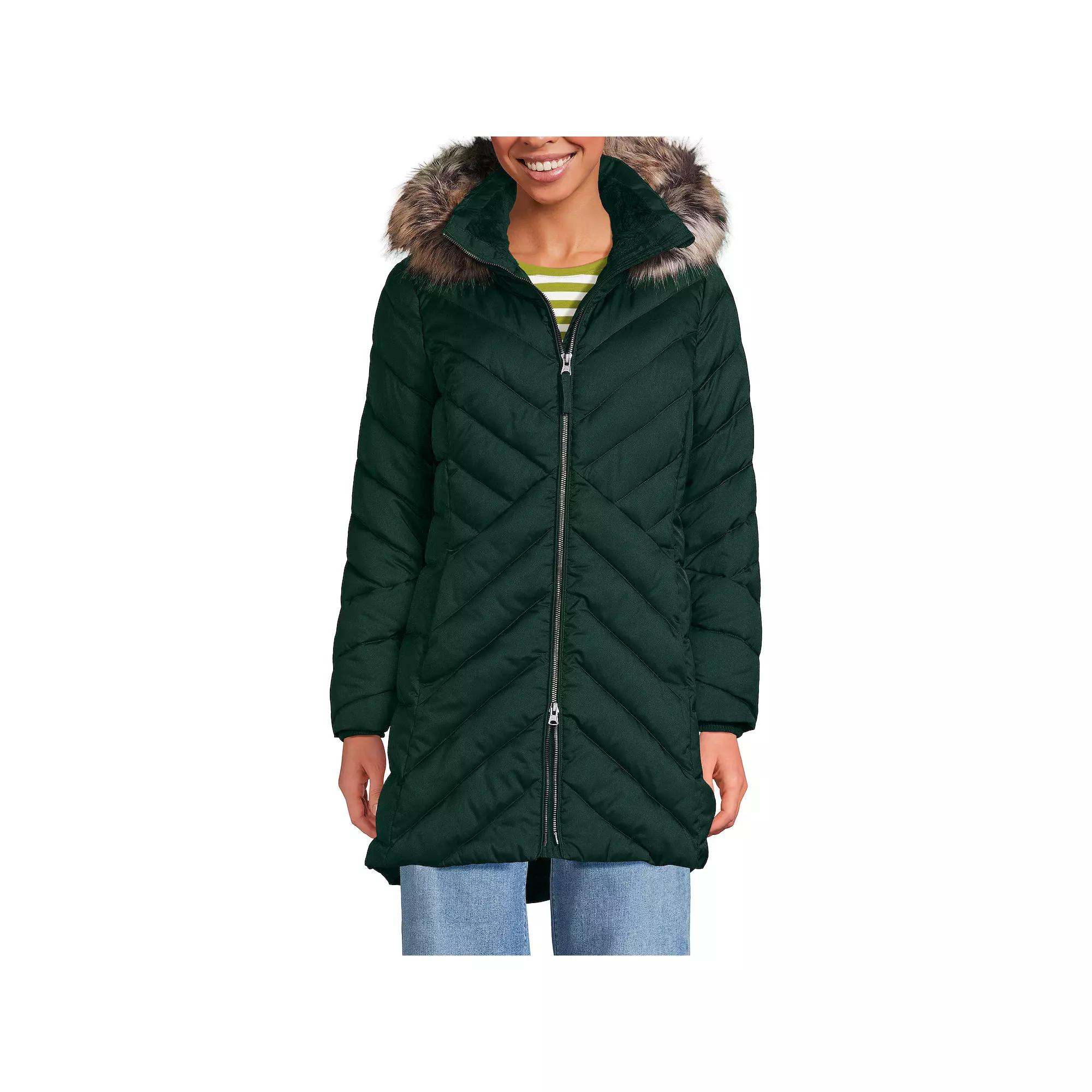 Petite Lands’ End Insulated Cozy Fleece Lined Faux-Fur Trim Hood Puffer Coat, Women's,  Product Image