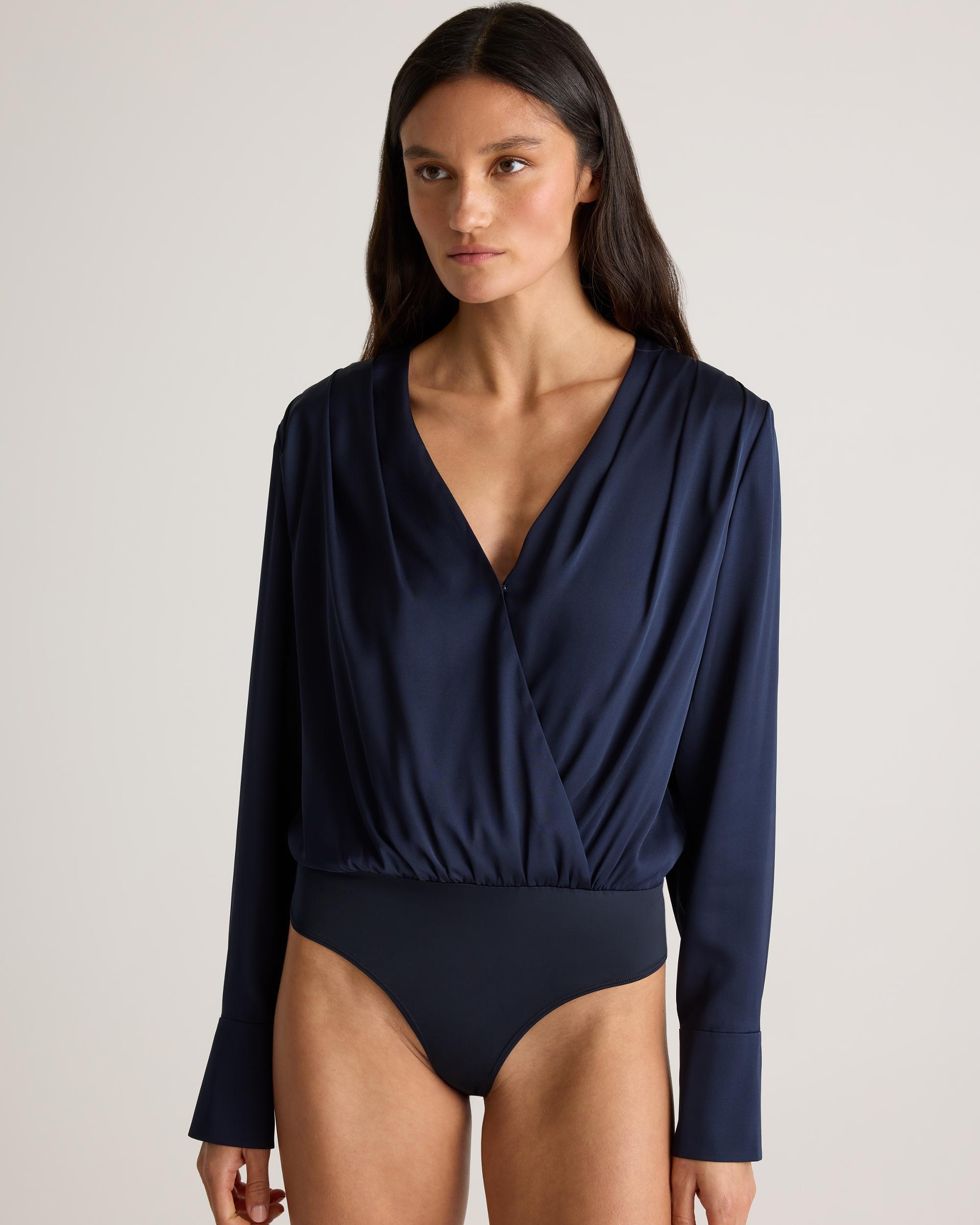 Quince | Women's Washable Stretch Silk Surplice Bodysuit Product Image