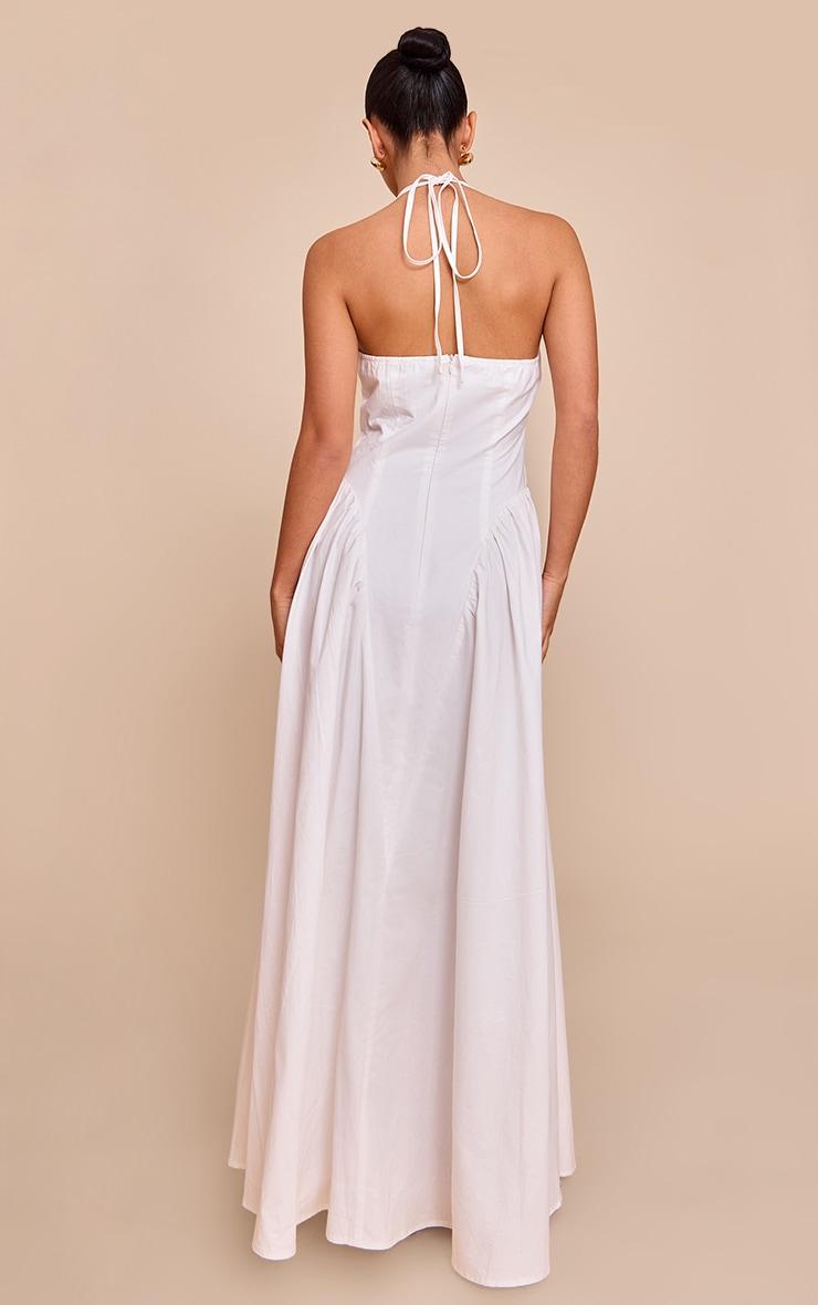 White Woven Halterneck Plunge Midaxi Dress Product Image