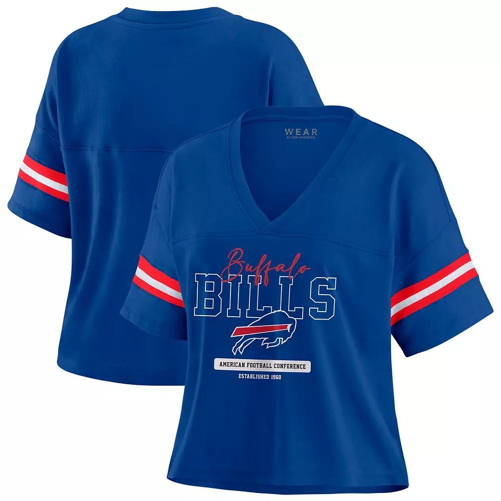 Women's WEAR by Erin Andrews Royal Buffalo Bills Color Block Boxy Modest Crop V-Neck T-Shirt, Size: XL, Blue Product Image