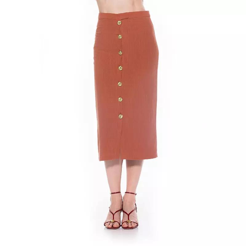 Women's ALEXIA ADMOR Front Button Down Midi Linen Skirt,  Product Image