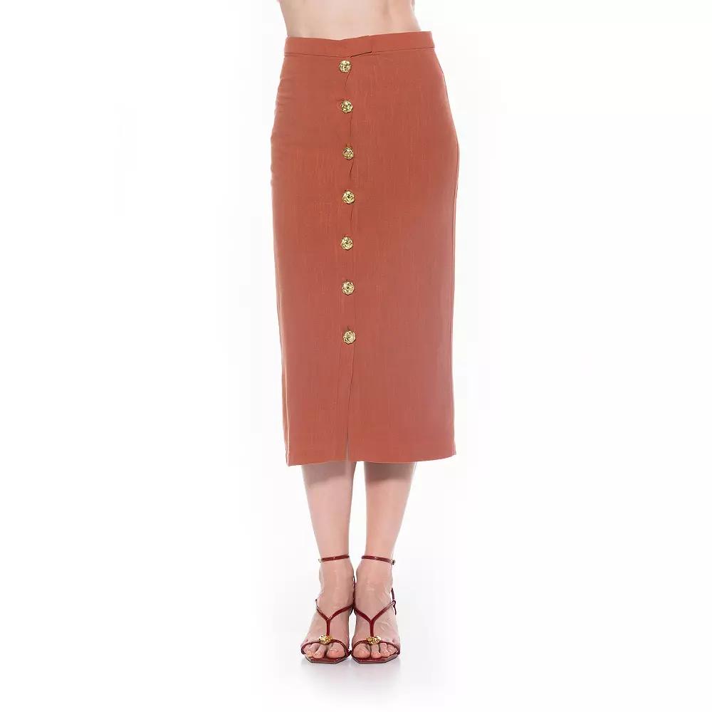 Women's ALEXIA ADMOR Front Button Down Midi Linen Skirt,  Product Image