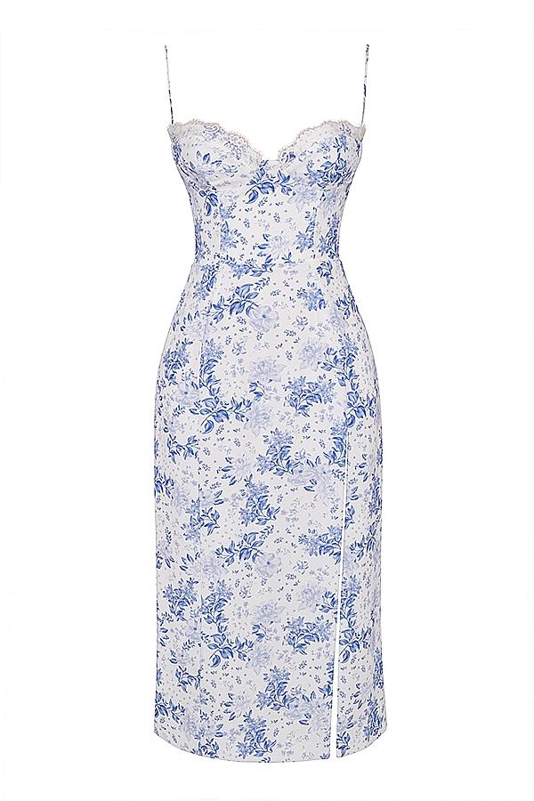 Charlotte  blue print corset midi dress Product Image