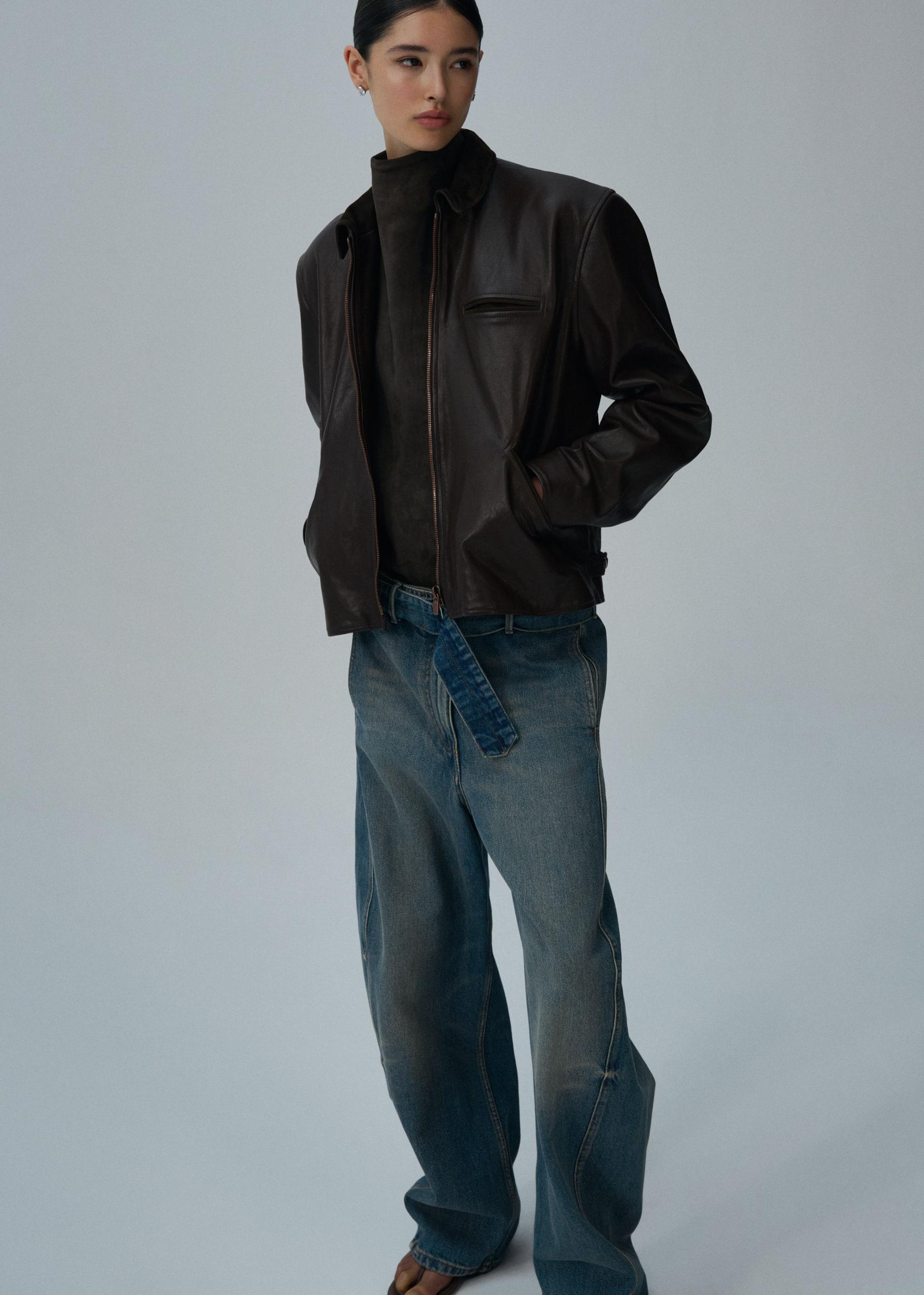 Belted loose leg denim in vintage blue Product Image