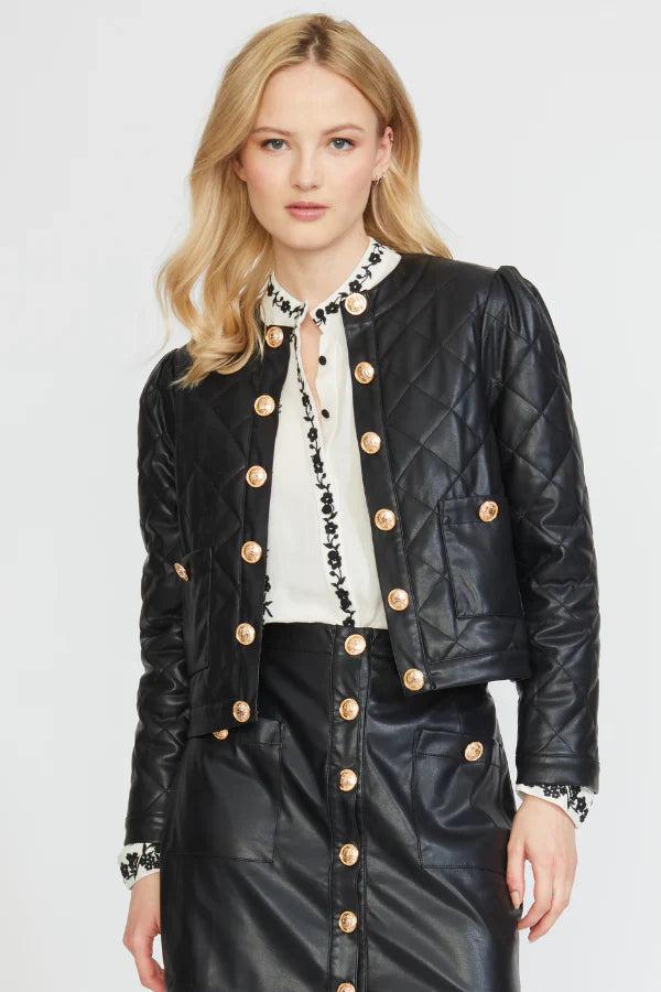 Stellah Quilted Vegan Leather Jacket-Black Product Image