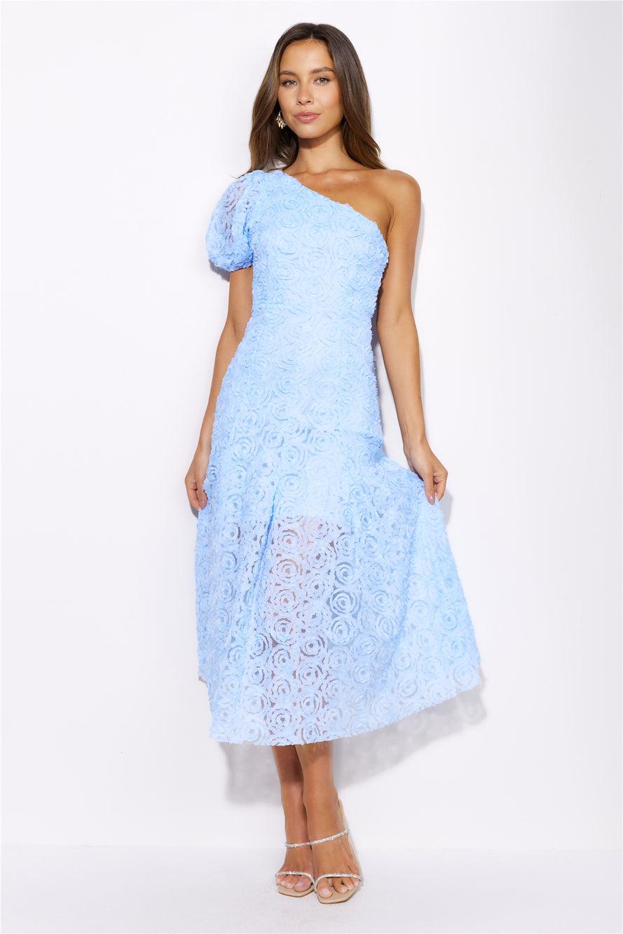 In Full Bloom Mesh Midi Dress Blue Product Image
