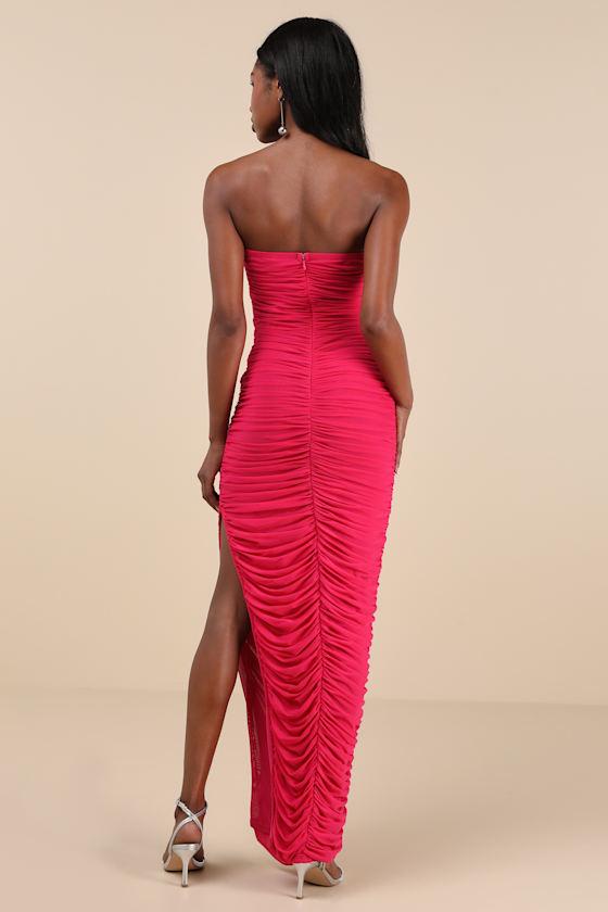 Illy Hot Pink Mesh Strapless Maxi Dress Product Image
