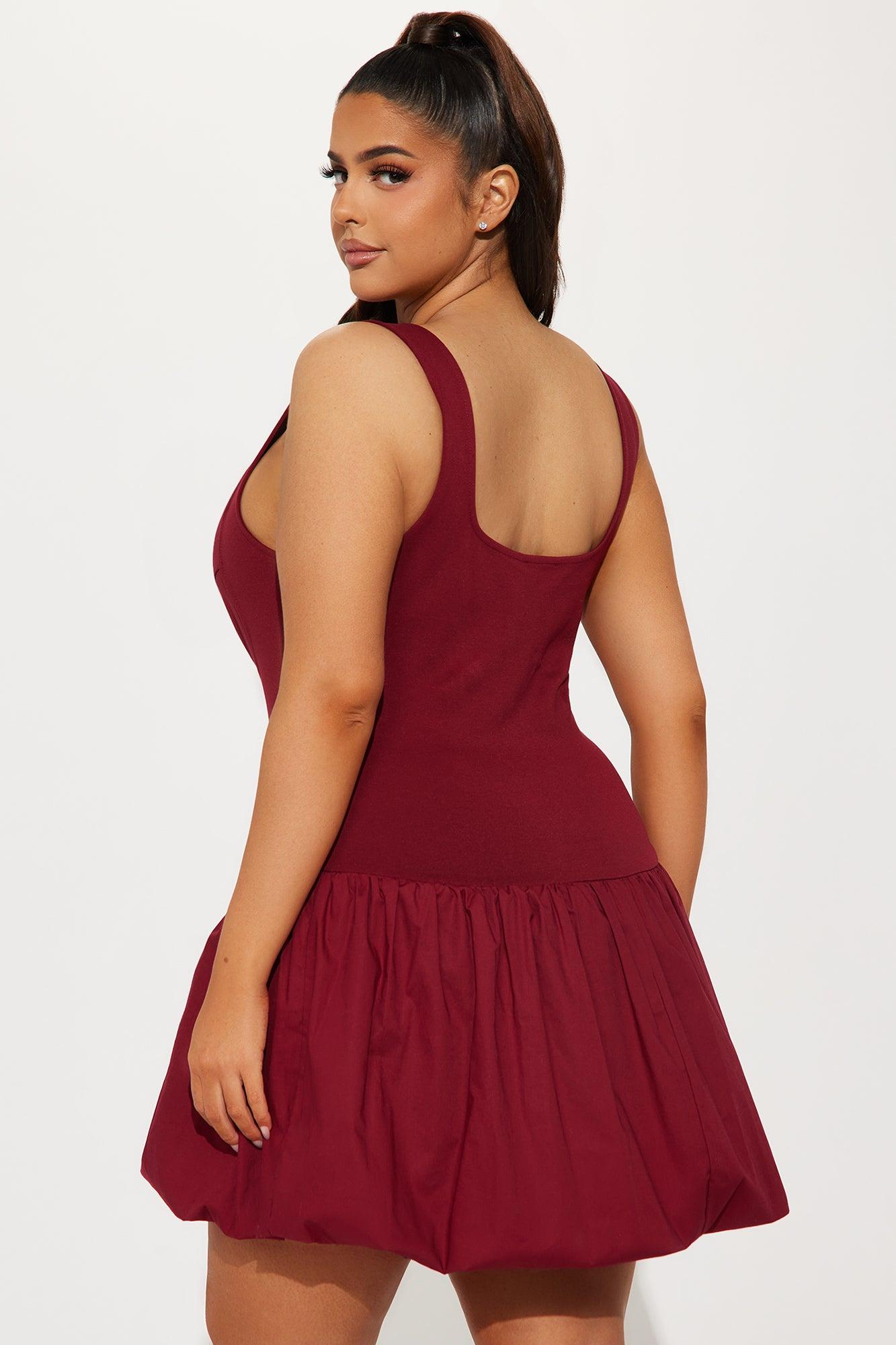 Evie Bubble Mini Dress - Wine Product Image