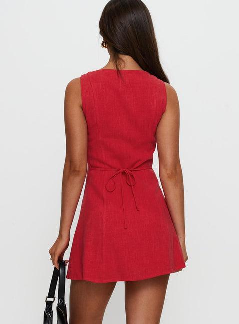 Dollie Linen Mini Dress Red Product Image