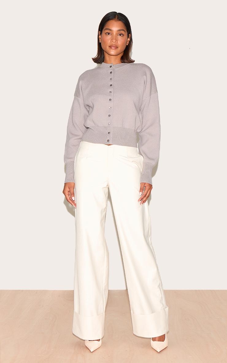 Ash Grey Compact Knit Button Through Cardigan Product Image