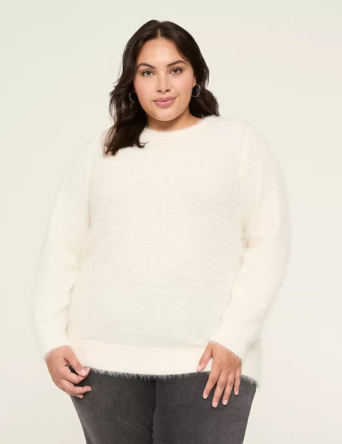 Crew-Neck Eyelash-Texture Knit Top Product Image