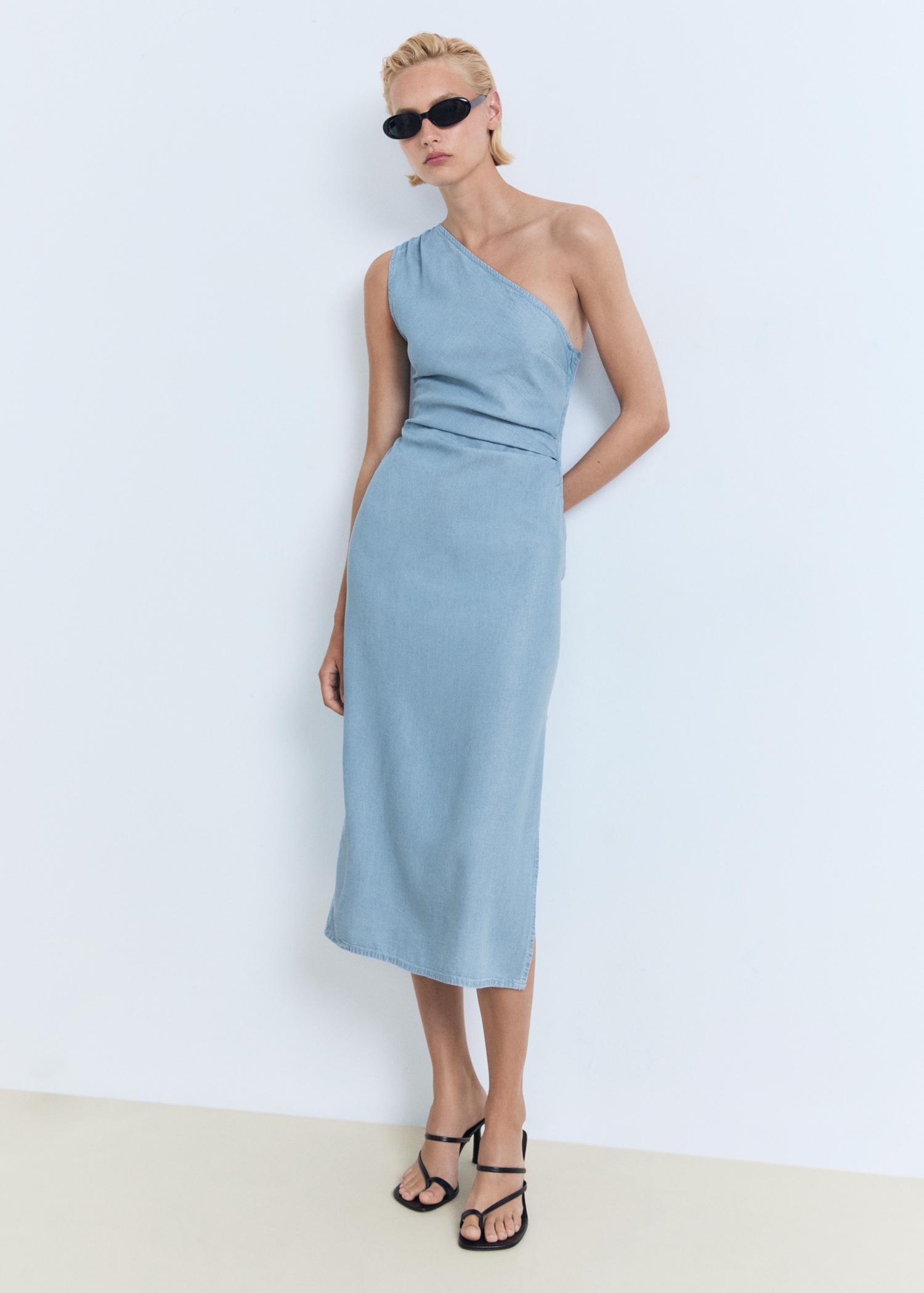 Draped asymmetrical lyocell dress - Women | MANGO USA Product Image