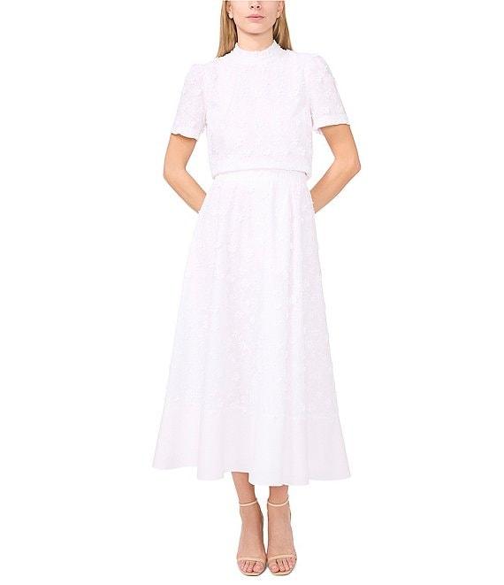 CeCe Floral Embroidered Midi A-Line Skirt Product Image