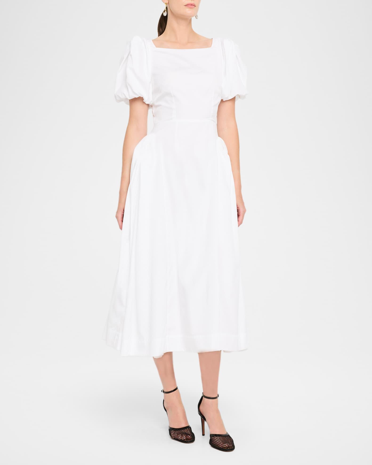 Bow Puff-Sleeve Fit-&-Flare Midi Dress Product Image