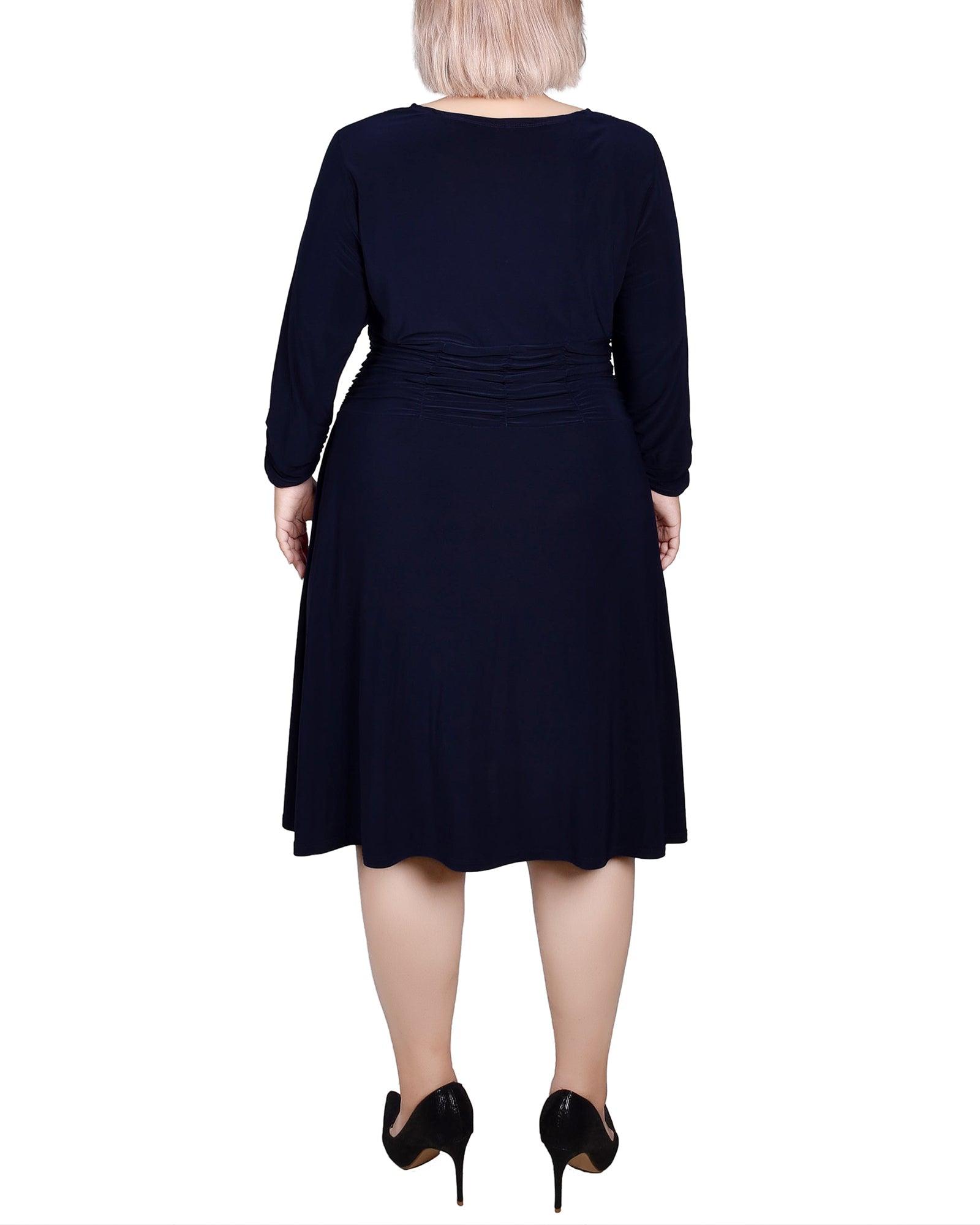 Navy Ruched A-Line Dress - Plus Product Image