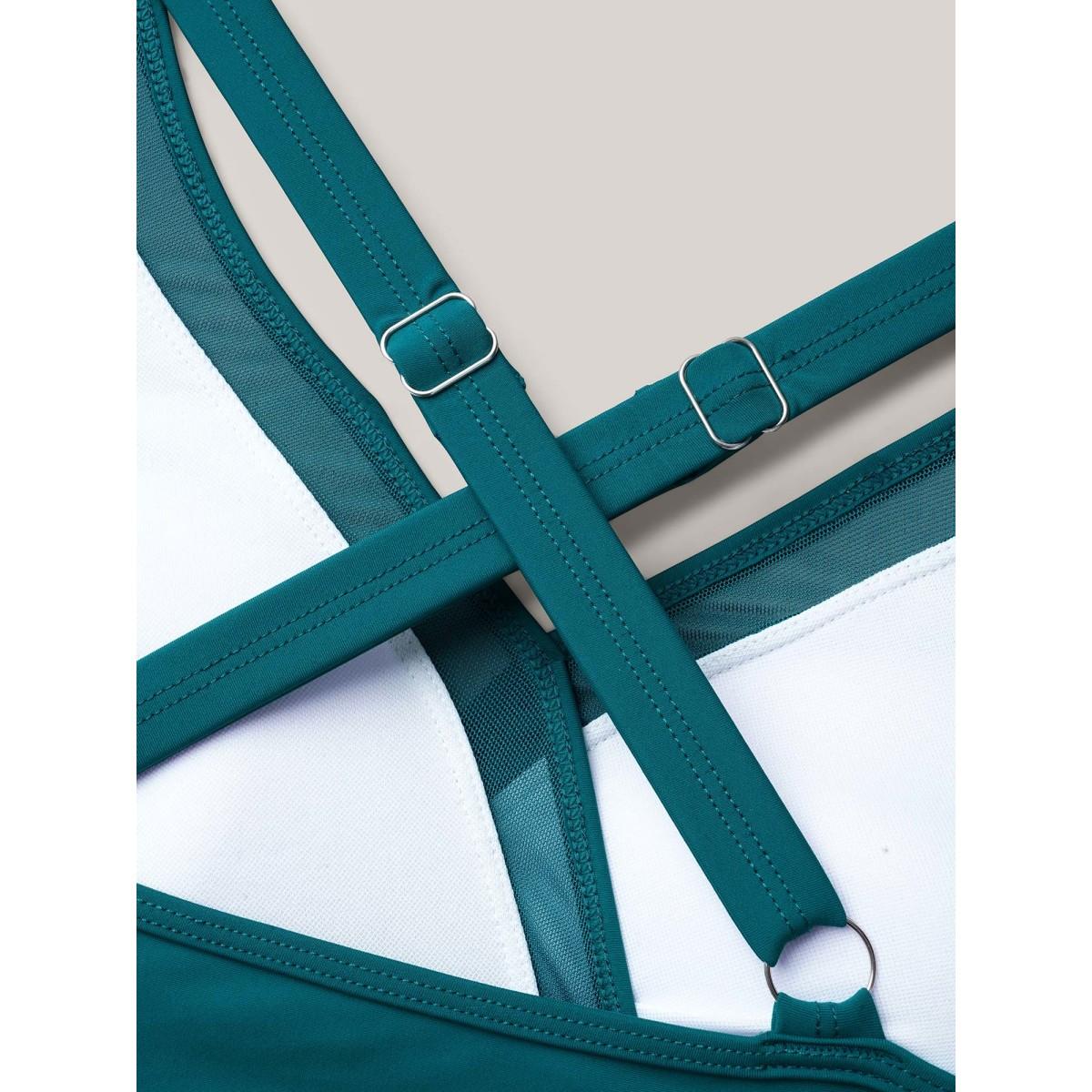 Plus Size Channel Drawstring Gathered Surplice Neck Swim Dress Women's Swimwear Teal Beach Bodycon Overlap Collar High stretch Curve Swim Dresses BloomChic 22-24/3X Product Image