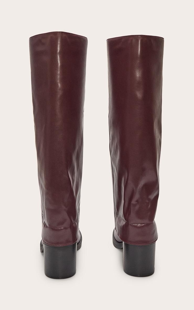 Burgundy PU Round Toe Fold Over Low Block Heeled Boots Product Image